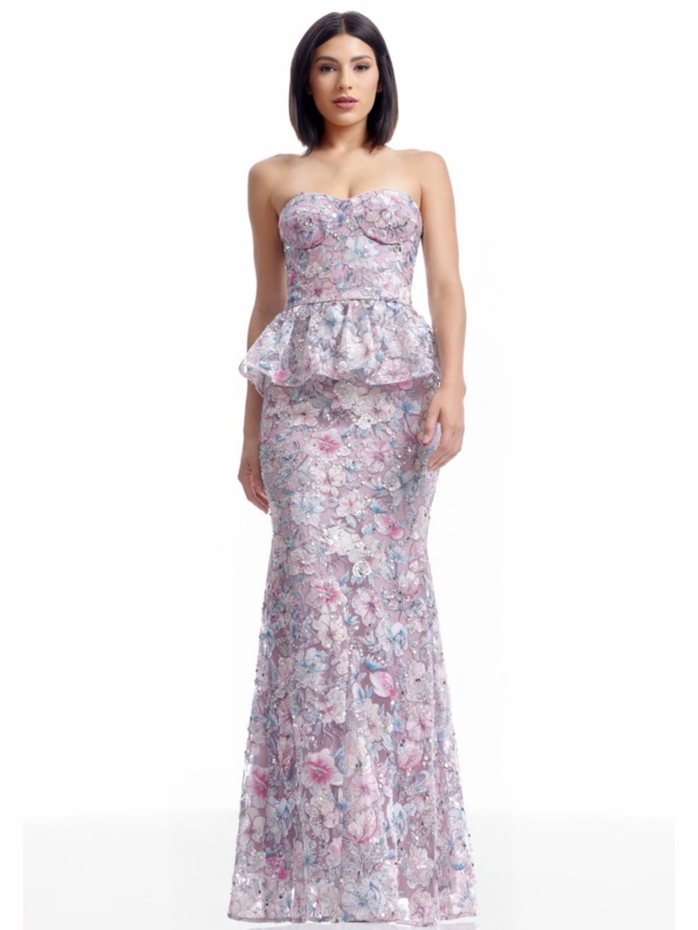 NWT Dress The Population Scarlett Sequin Floral Dusty Lavender Mermaid Gown